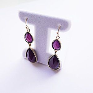 NEW PURPLE AMETHYST CRYSTAL DANGLE LONG EARRINGS